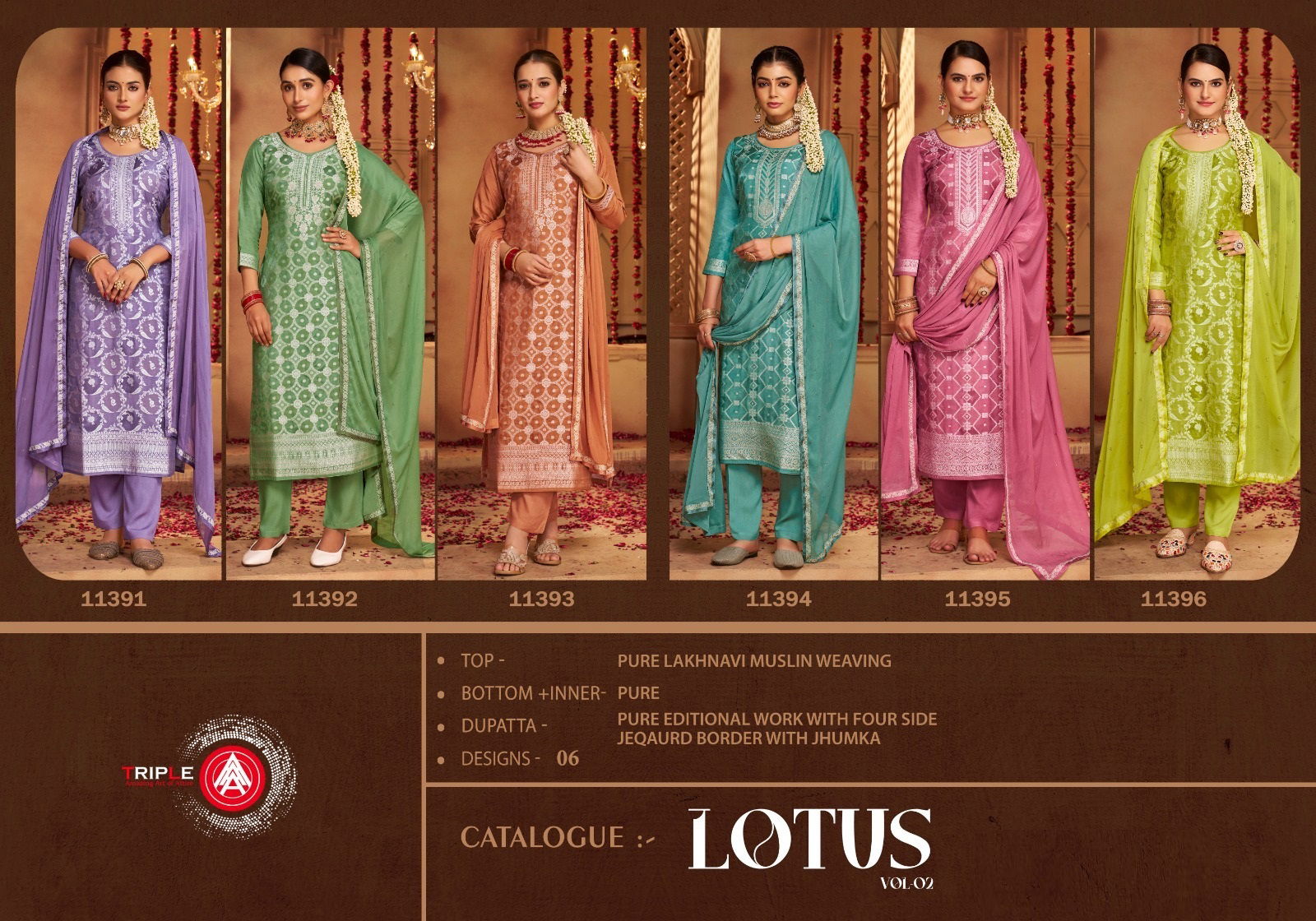 Triple Aaa Lotus Vol 2 Heavy Masleen Dress Material Catalog
